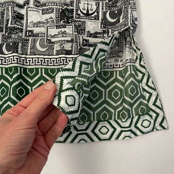 Cotton V-Neck Tunic/Kaftan Geometric Print Pakistan Stamp Print, Size XS - Picture 7 of 16